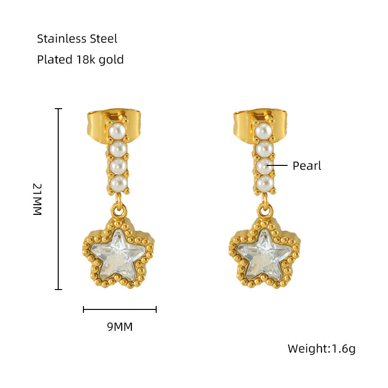 Wholesale Stainless Steel Pearl Zircon Star Earrings